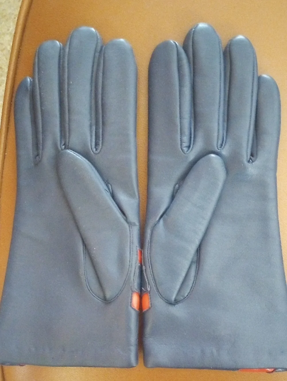 Navy Blue & Red Vintage Lined Gloves, Size B